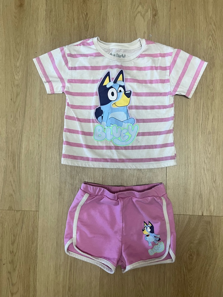 Bluey Pink Striped Tee & Shorts Set
